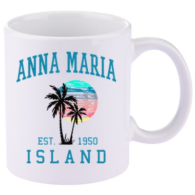 Anna Maria Island Florida Vintage Beach Palm Trees Summer 11oz C Handle Ceramic Mug
