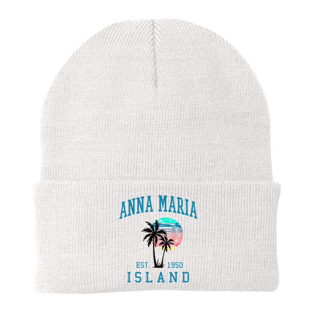 Anna Maria Island Florida Vintage Beach Palm Trees Summer Beanie