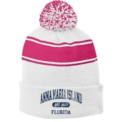 Anna Maria Island Florida Retro Preppy Throwback Souvenir Stripe Pom Pom Beanie