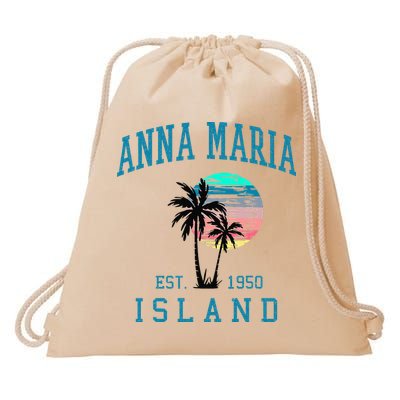 Anna Maria Island Florida Vintage Beach Palm Trees Summer Drawstring Bag