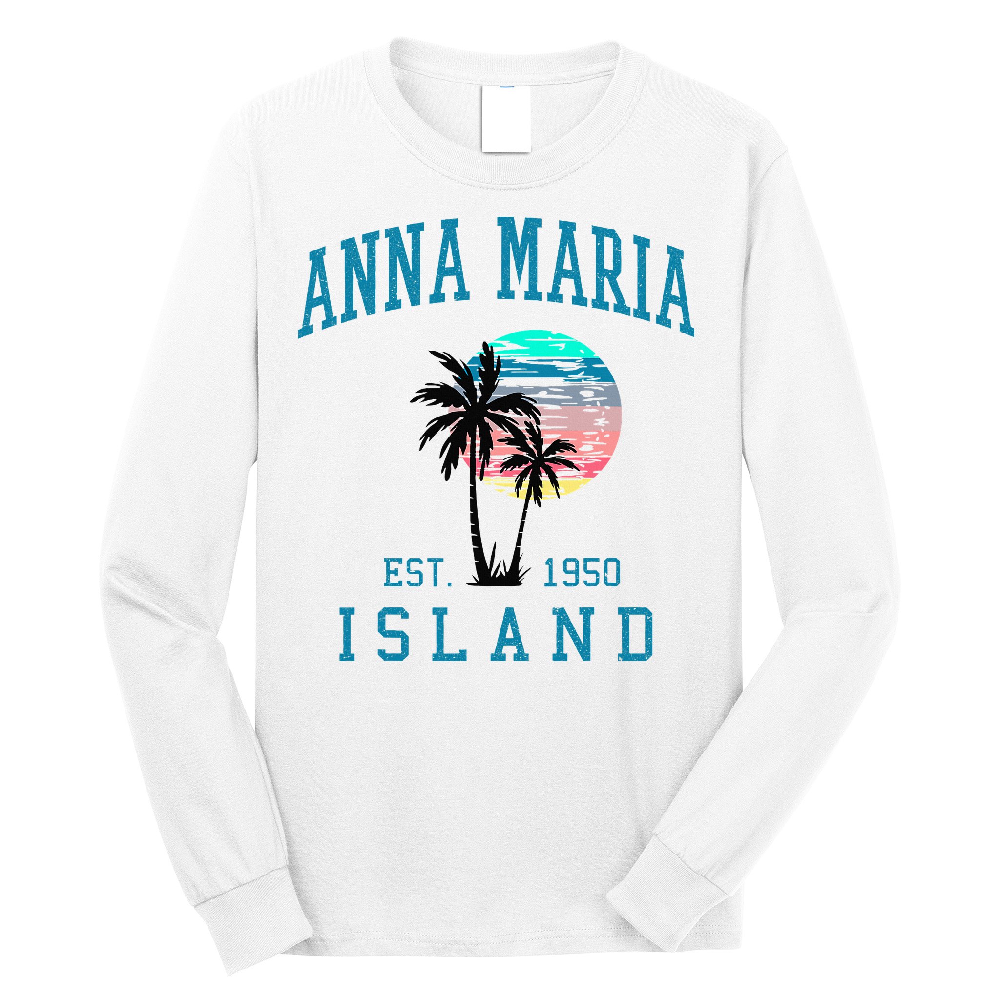 Anna Maria Island Florida Vintage Beach Palm Trees Summer Long Sleeve Shirt