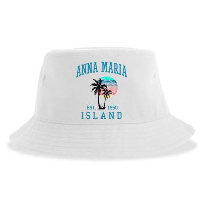 Anna Maria Island Florida Vintage Beach Palm Trees Summer Sustainable Bucket Hat