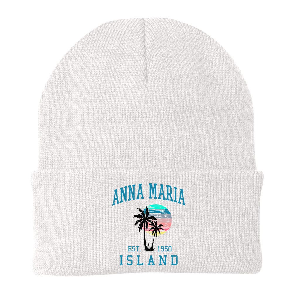 Anna Maria Island Florida Vintage Beach Palm Trees Summer Beanie