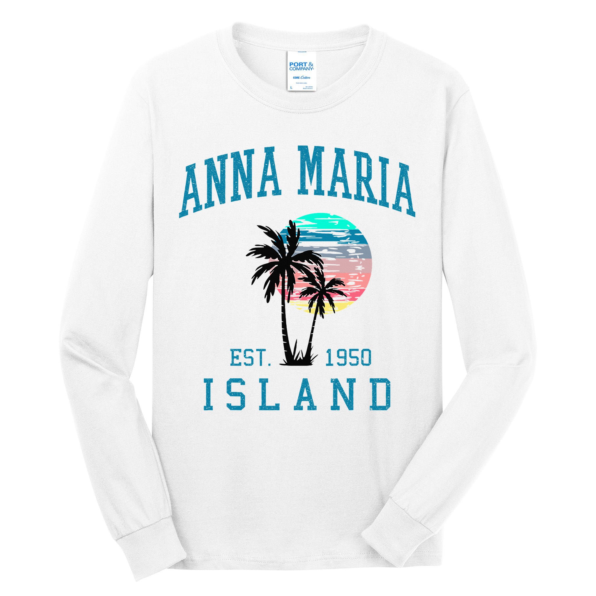 Anna Maria Island Florida Vintage Beach Palm Trees Summer Tall Long Sleeve T-Shirt