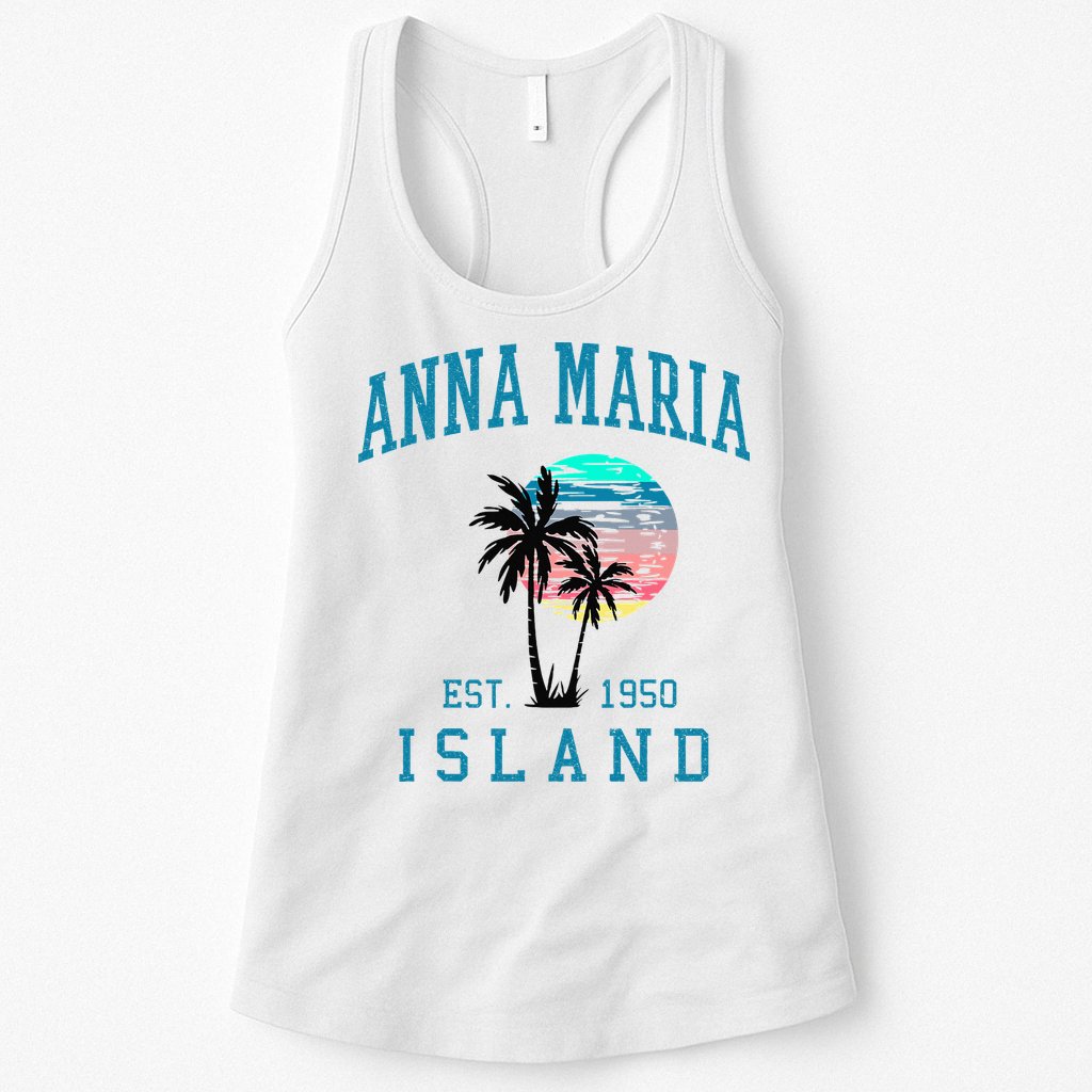 Anna Maria Island Florida Vintage Beach Palm Trees Summer Womens Tank Top