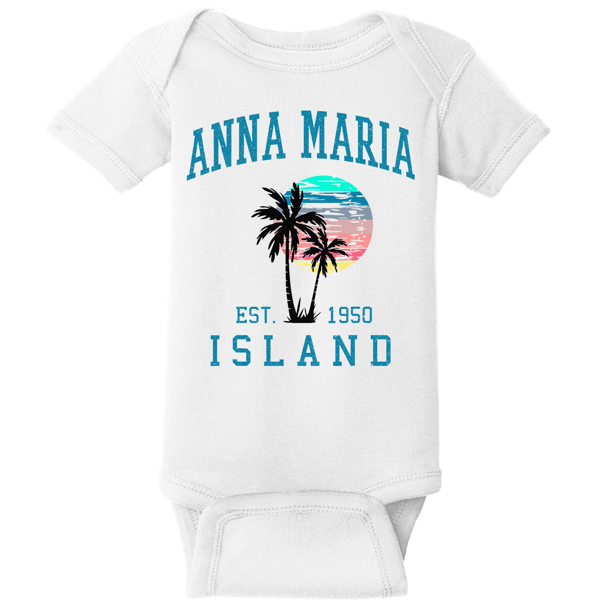 Anna Maria Island Florida Vintage Beach Palm Trees Summer Baby Bodysuit