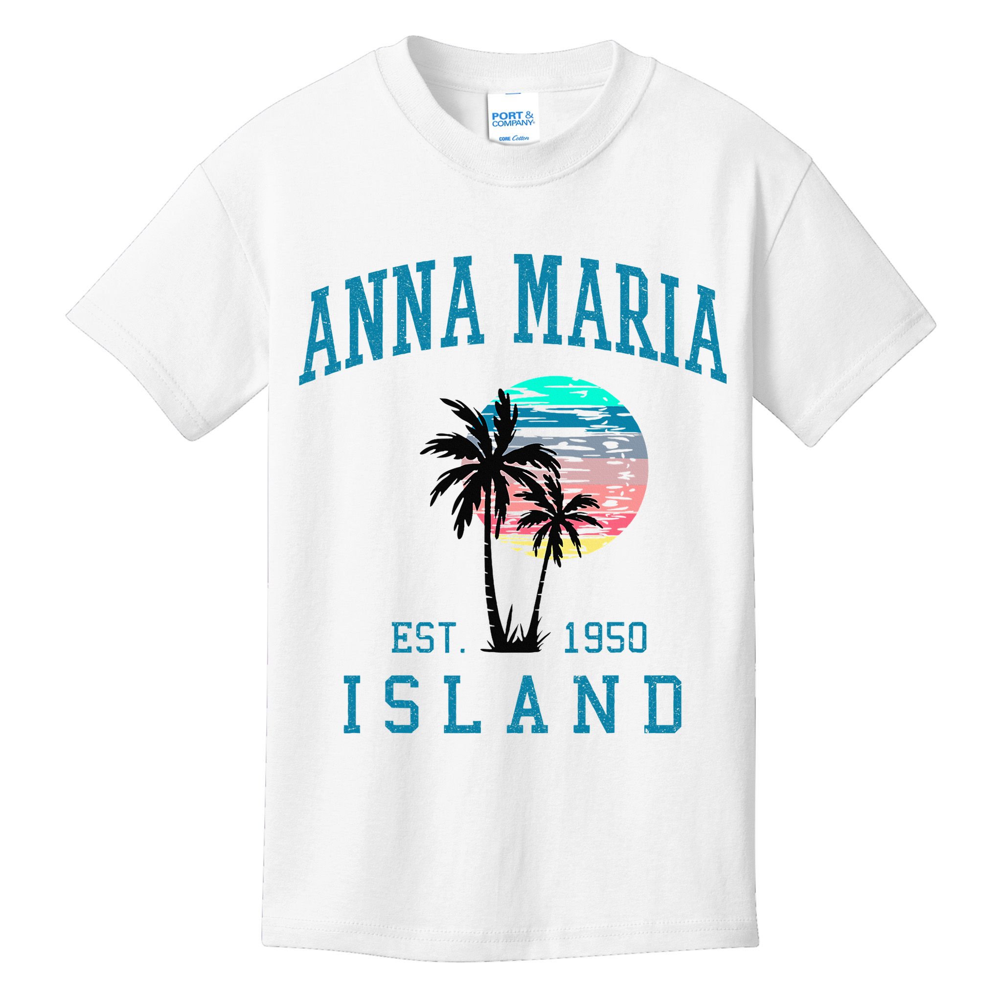 Anna Maria Island Florida Vintage Beach Palm Trees Summer Kids T-Shirt