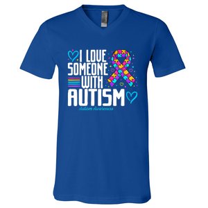 Autism Mom I Love Someone With Autism Gift V-Neck T-Shirt