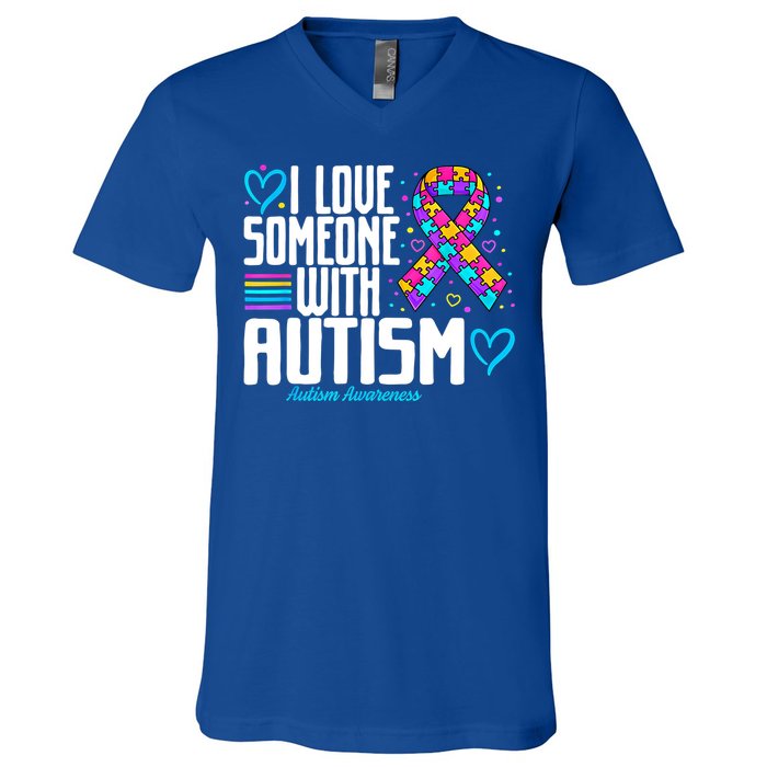 Autism Mom I Love Someone With Autism Gift V-Neck T-Shirt