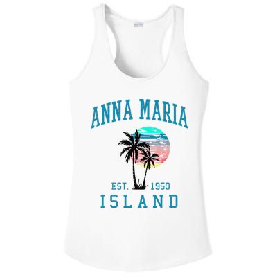 Anna Maria Island Florida Vintage Beach Palm Trees Summer Ladies PosiCharge Competitor Racerback Tank