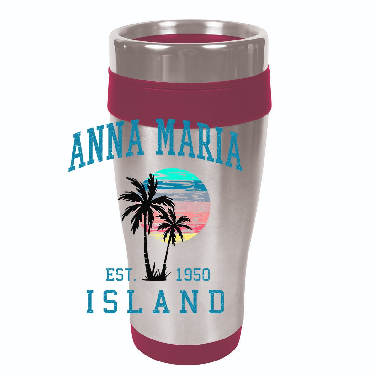 Anna Maria Island Florida Vintage Beach Palm Trees Summer 12oz Stainless Steel Coffee Mug