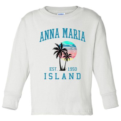 Anna Maria Island Florida Vintage Beach Palm Trees Summer Toddler Long Sleeve Shirt