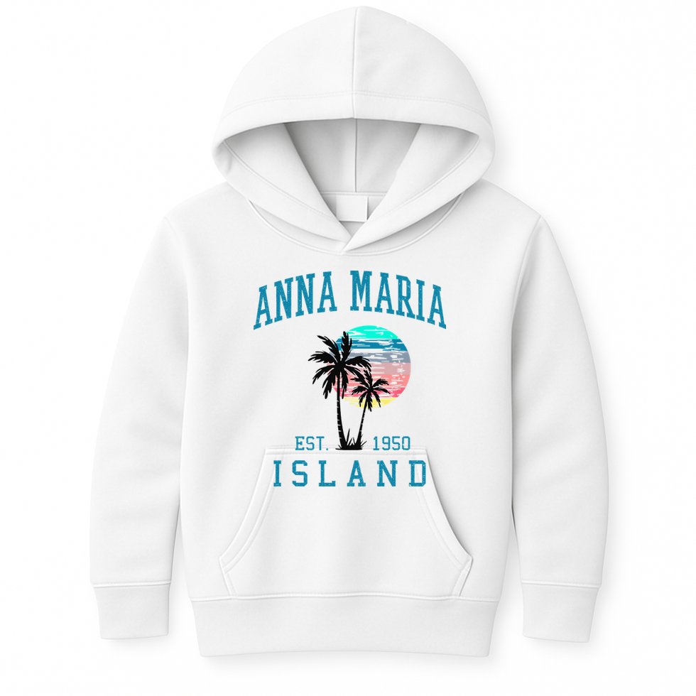 Anna Maria Island Florida Vintage Beach Palm Trees Summer Kids Hoodie