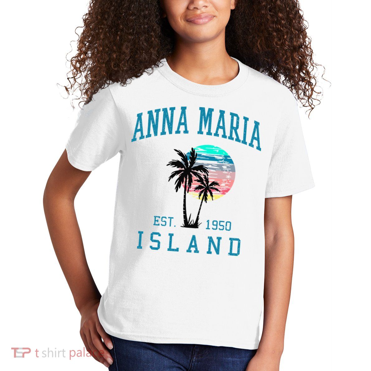 Anna Maria Island Florida Vintage Beach Palm Trees Summer Kids T-Shirt