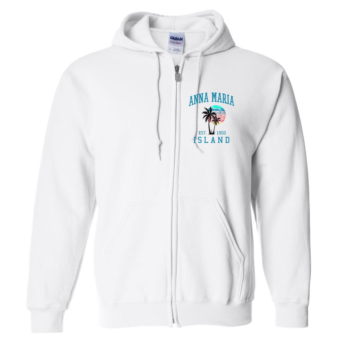 Anna Maria Island Florida Vintage Beach Palm Trees Summer Full Zip Hoodie