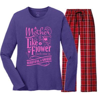 A Mother Is Like A Flower Women's Long Sleeve Flannel Pajama Set 