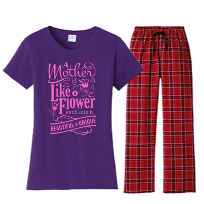 A Mother Is Like A Flower Women's Flannel Pajama Set