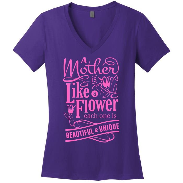 A Mother Is Like A Flower Women's V-Neck T-Shirt