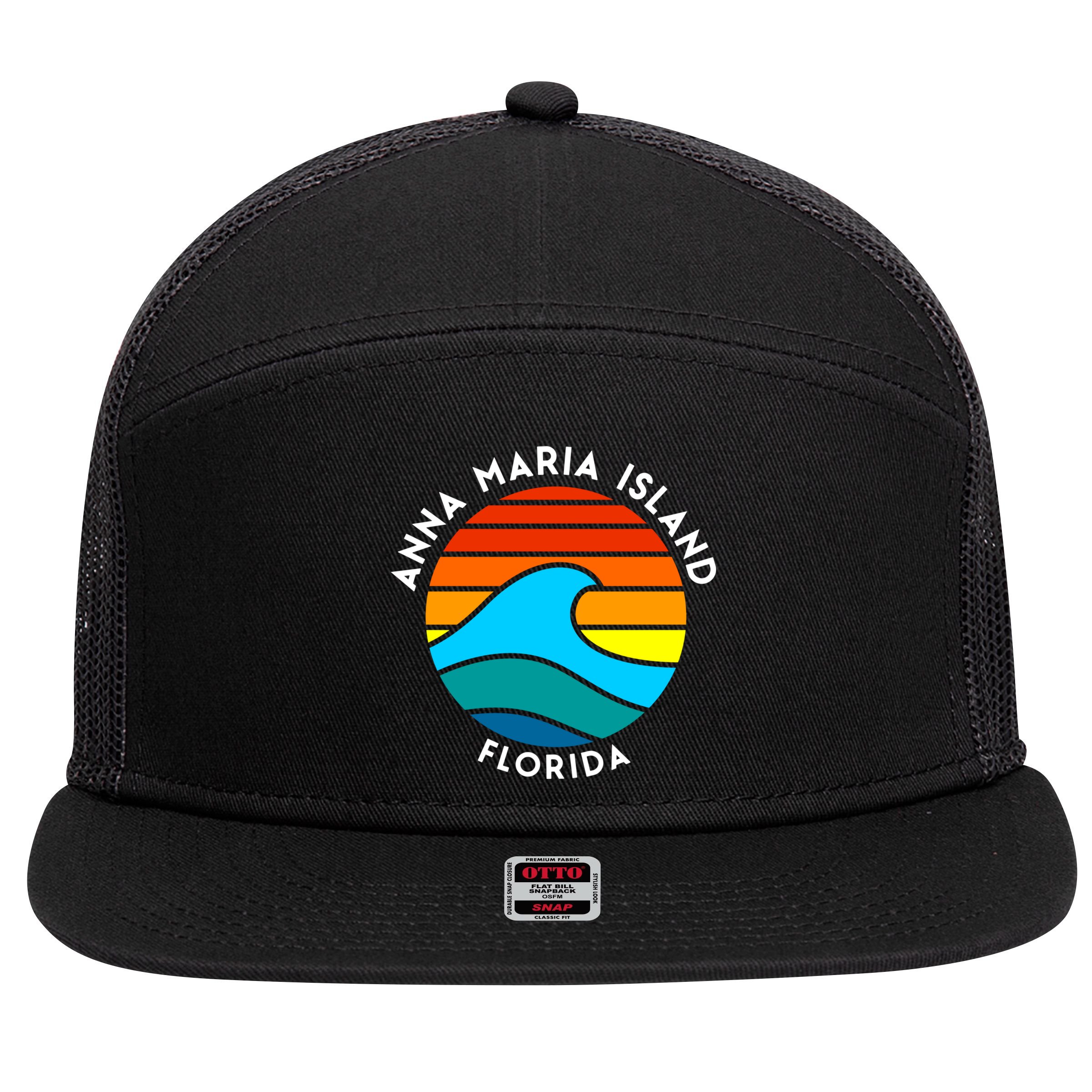 Anna Maria Island Florida Retro Wave Gift 7 Panel Mesh Trucker Snapback Hat