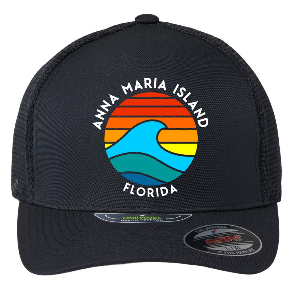Anna Maria Island Florida Retro Wave Gift Flexfit Unipanel Trucker Cap