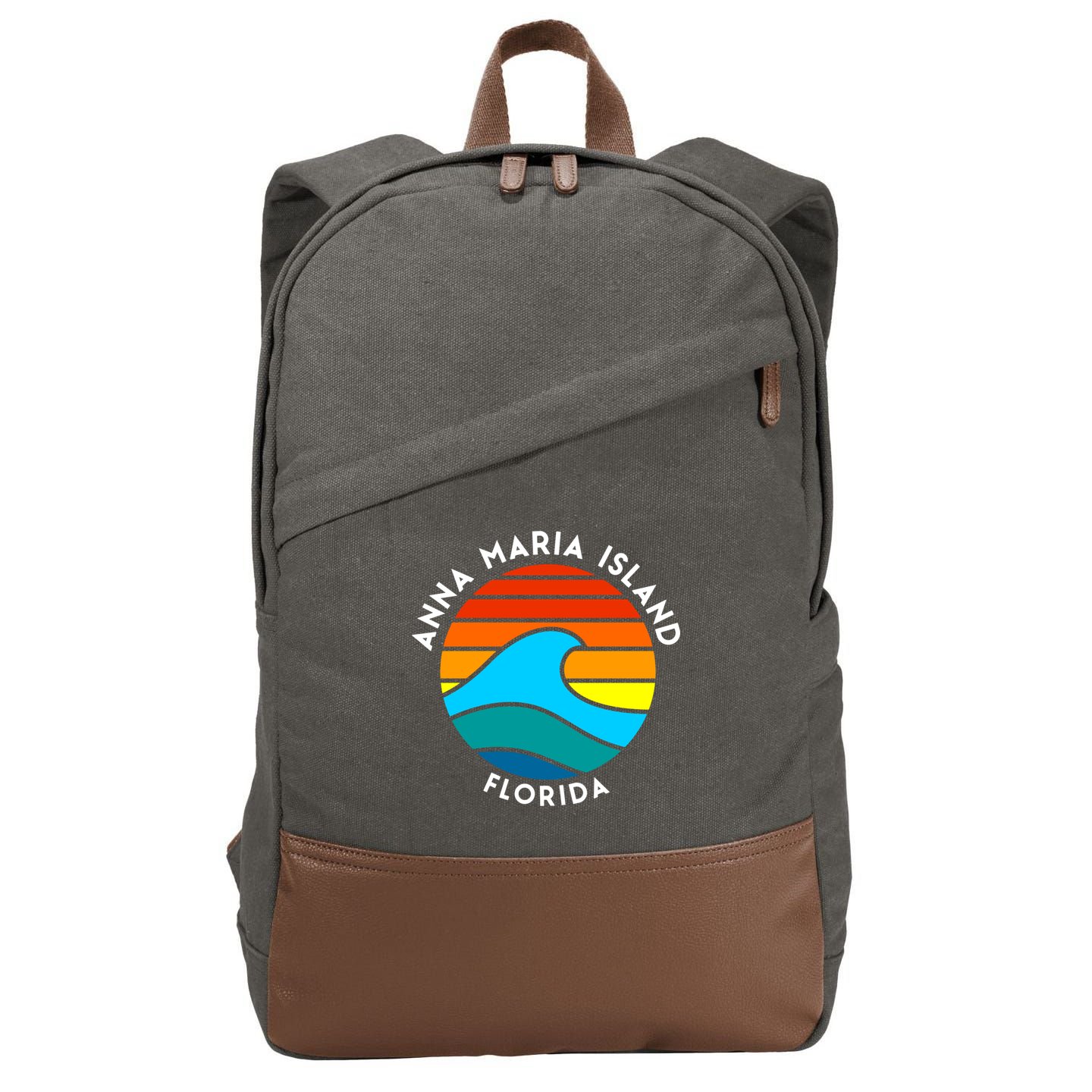 Anna Maria Island Florida Retro Wave Gift Cotton Canvas Backpack