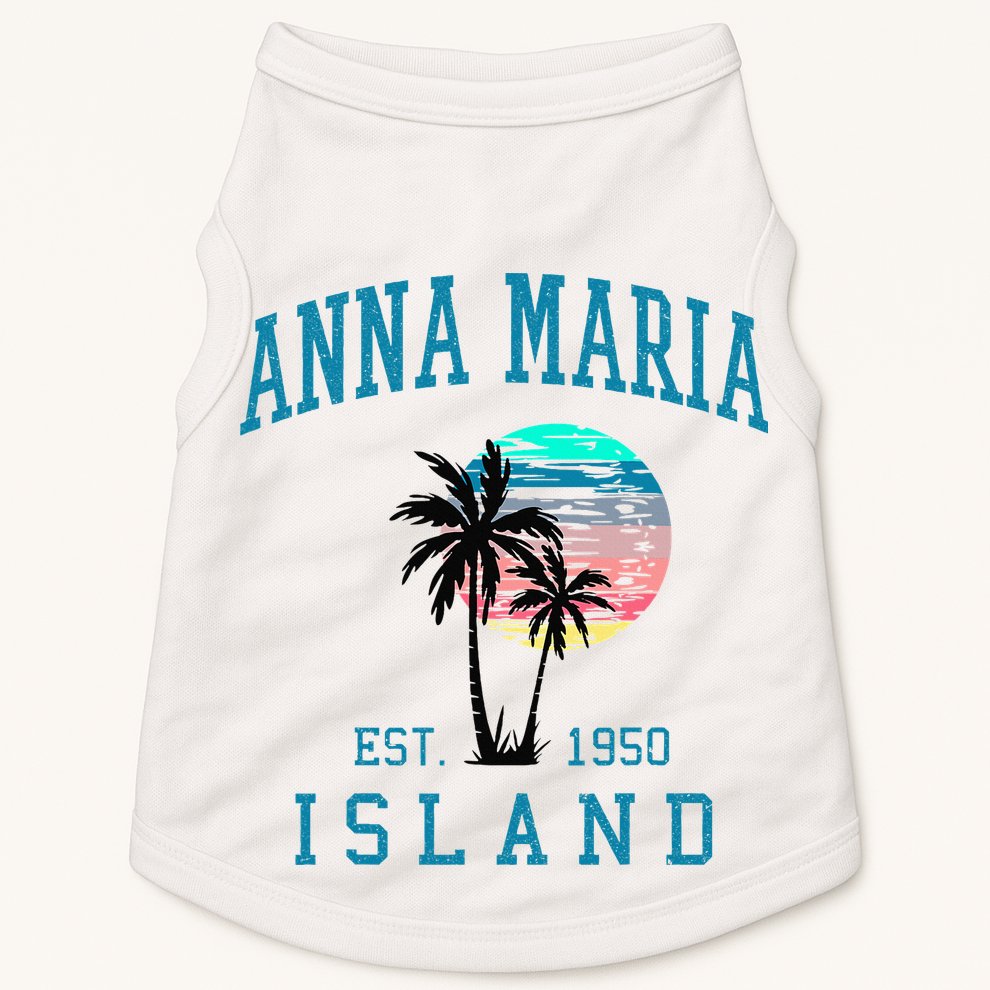 Anna Maria Island Florida Vintage Beach Palm Trees Summer Doggie Tank