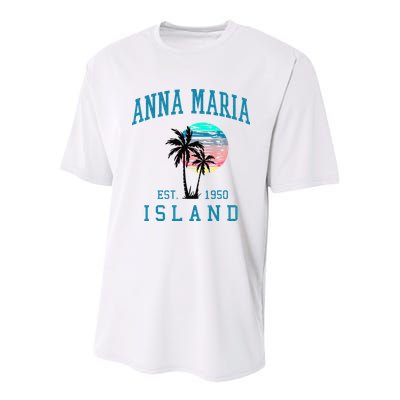 Anna Maria Island Florida Vintage Beach Palm Trees Summer Youth Performance Sprint T-Shirt