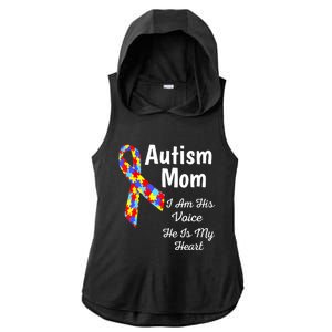 Autism Mom I Am His Voice He Is My Heart Ladies PosiCharge Tri-Blend Wicking Draft Hoodie Tank