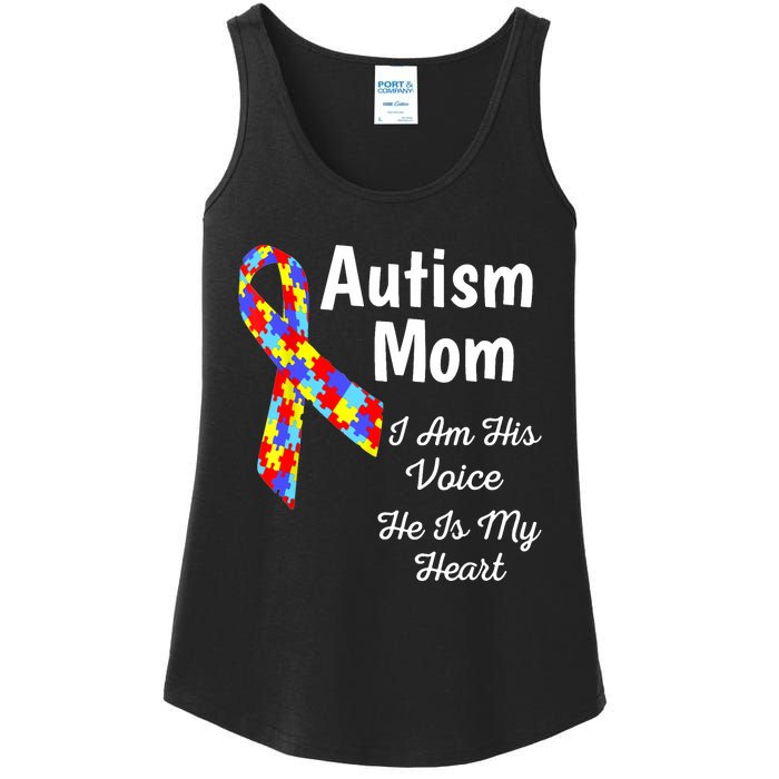 Autism Mom I Am His Voice He Is My Heart Ladies Essential Tank