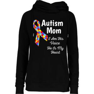 Autism Mom I Am His Voice He Is My Heart Womens Funnel Neck Pullover Hood