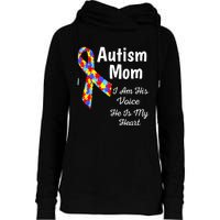 Autism Mom I Am His Voice He Is My Heart Womens Funnel Neck Pullover Hood