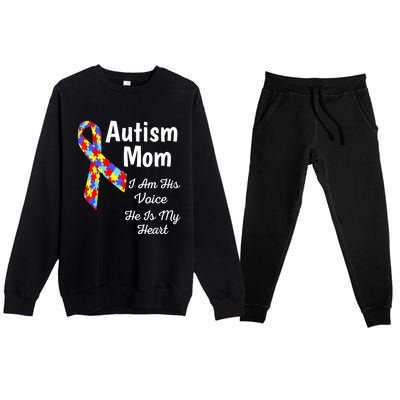 Autism Mom I Am His Voice He Is My Heart Premium Crewneck Sweatsuit Set