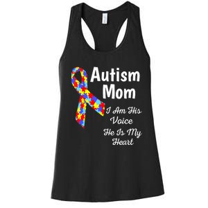 Autism Mom I Am His Voice He Is My Heart Women's Racerback Tank