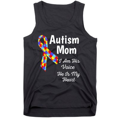 Autism Mom I Am His Voice He Is My Heart Tank Top