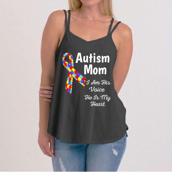 Autism Mom I Am His Voice He Is My Heart Women's Strappy Tank