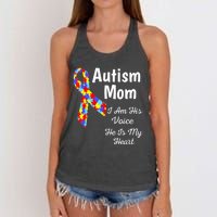 Autism Mom I Am His Voice He Is My Heart Women's Knotted Racerback Tank