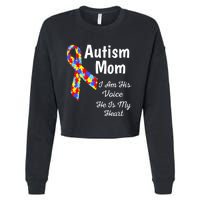 Autism Mom I Am His Voice He Is My Heart Cropped Pullover Crew