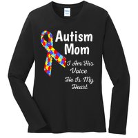 Autism Mom I Am His Voice He Is My Heart Ladies Long Sleeve Shirt