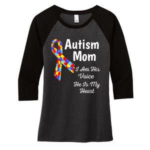 Autism Mom I Am His Voice He Is My Heart Women's Tri-Blend 3/4-Sleeve Raglan Shirt