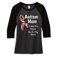 Autism Mom I Am His Voice He Is My Heart Women's Tri-Blend 3/4-Sleeve Raglan Shirt