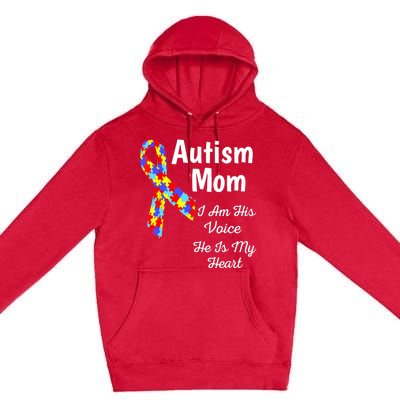 Autism Mom I Am His Voice He Is My Heart Premium Pullover Hoodie