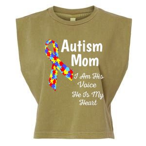 Autism Mom I Am His Voice He Is My Heart Garment-Dyed Women's Muscle Tee