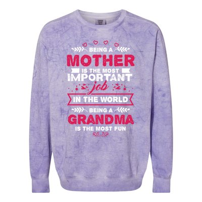 A Mother Is The Most Important Job In The World Mom Mommy Cute Gift Colorblast Crewneck Sweatshirt