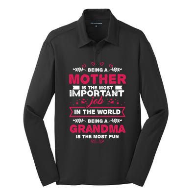 A Mother Is The Most Important Job In The World Mom Mommy Cute Gift Silk Touch Performance Long Sleeve Polo