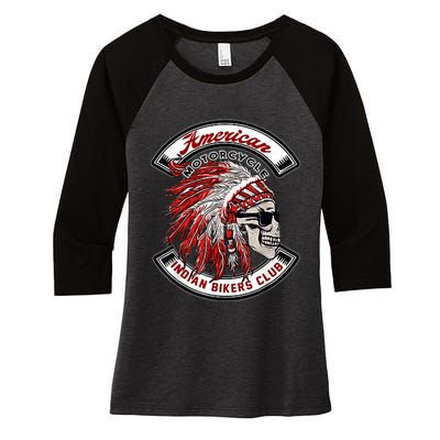 American Motorcycles Indian Biker Club Oldschool Choppers Women's Tri-Blend 3/4-Sleeve Raglan Shirt