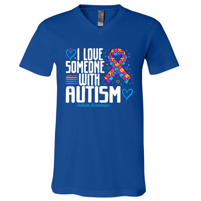 Autism Mom I Love Someone With Autism Gift V-Neck T-Shirt