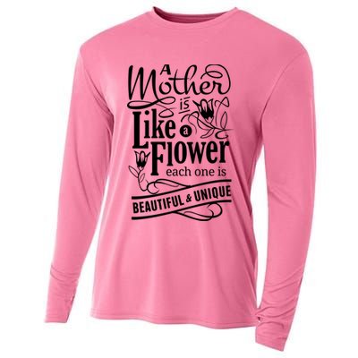 A Mother Is Like A Flower Each One Is Beautiful And Unique Cooling Performance Long Sleeve Crew