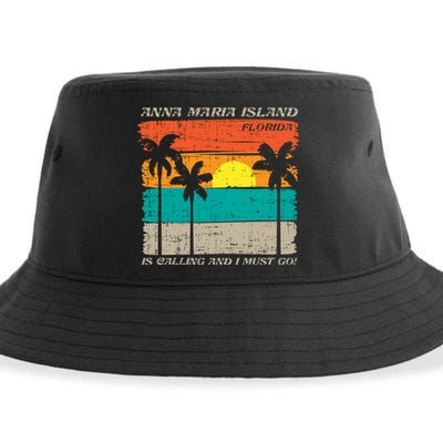 Anna Maria Island Florida Vintage Beach Retro Sunset Gift Sustainable Bucket Hat