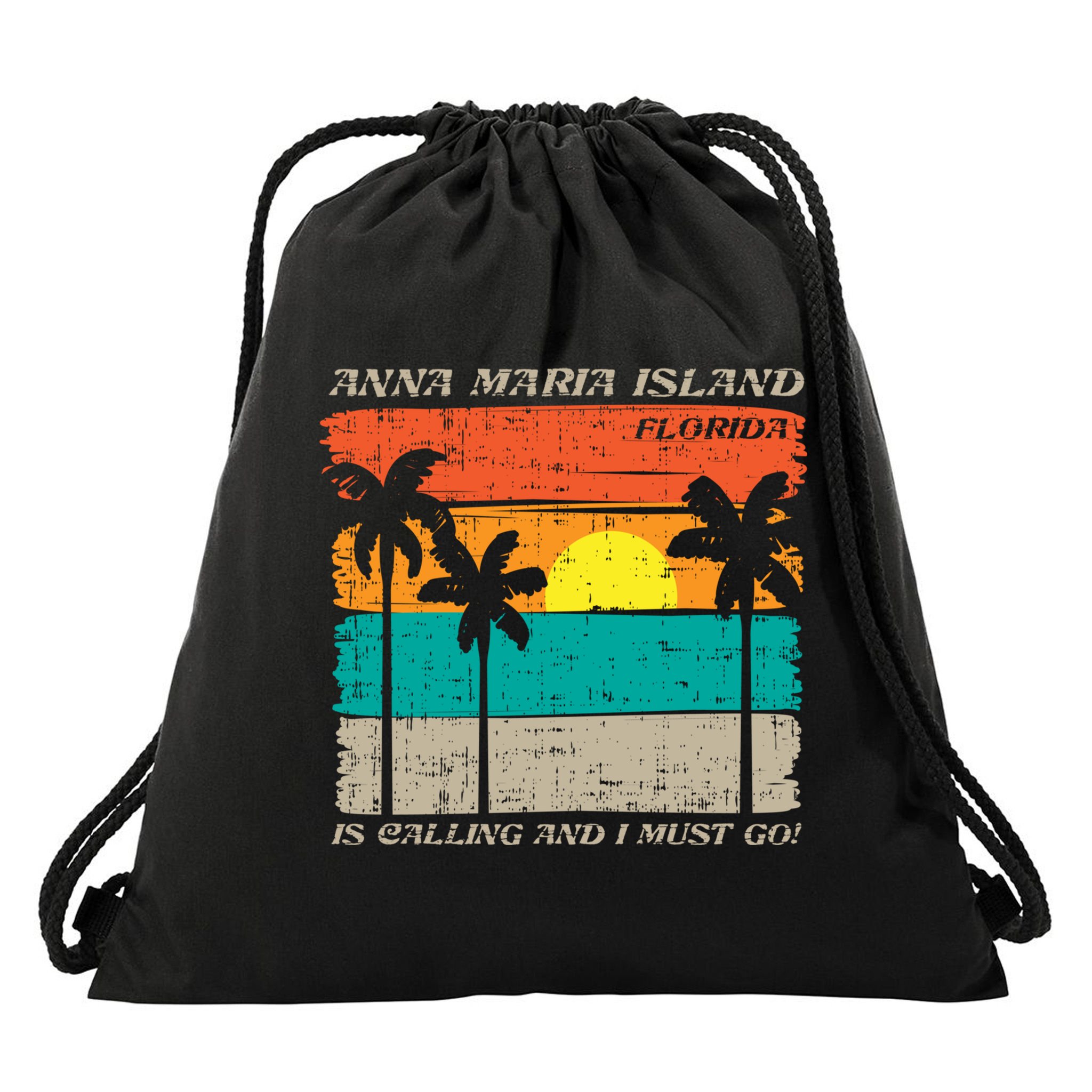 Anna Maria Island Florida Vintage Beach Retro Sunset Gift Drawstring Bag