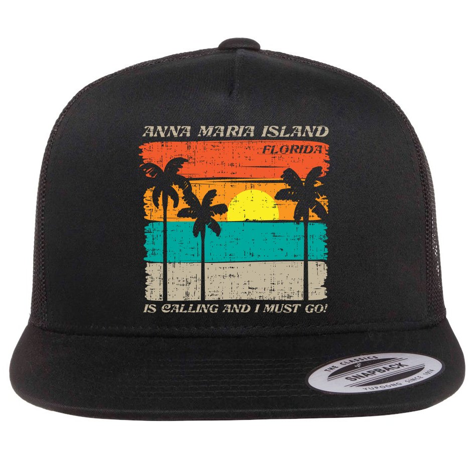 Anna Maria Island Florida Vintage Beach Retro Sunset Gift Flat Bill Trucker Hat